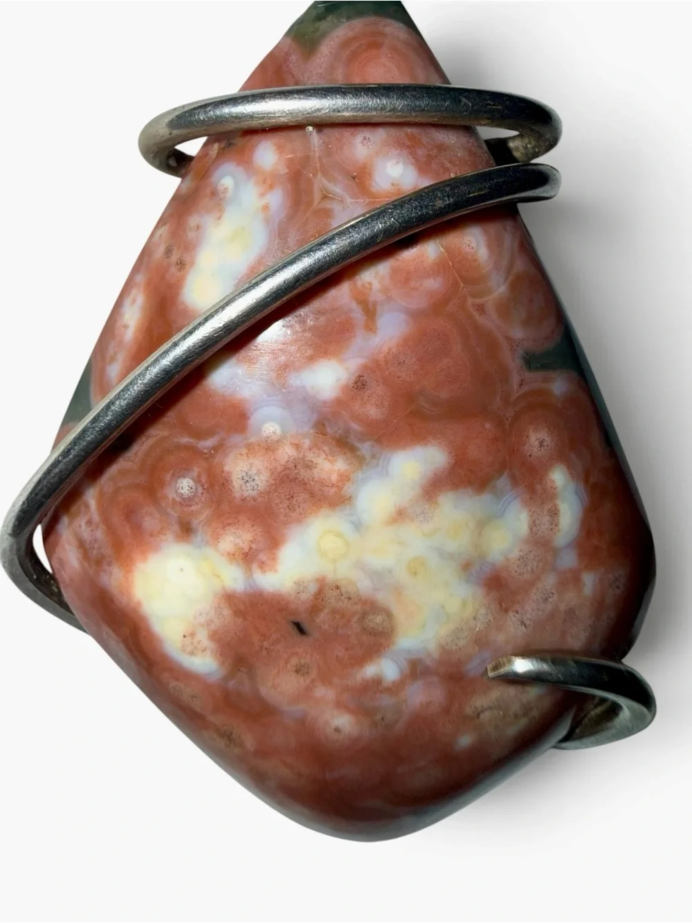 Madagascar Ocean Jasper Red Orbicular Sterling Silver Artisan Pendant Necklace